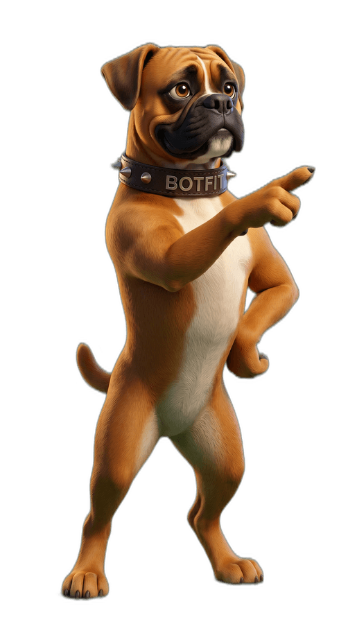 Brutus, the guardian, pointing